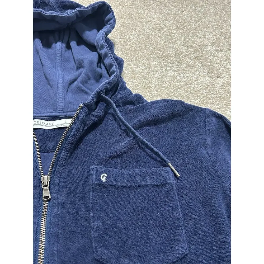 Criquet‎ Men’s Large Full Zip Terry Cloth Hoodie Sweatshirt Navy